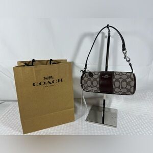 4020: Coach Signature Mini Barrel Bag Brown Jacquard Leather NWT